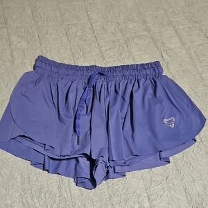 Women's Blue Layered Athletic Shorts with Drawstring Waist